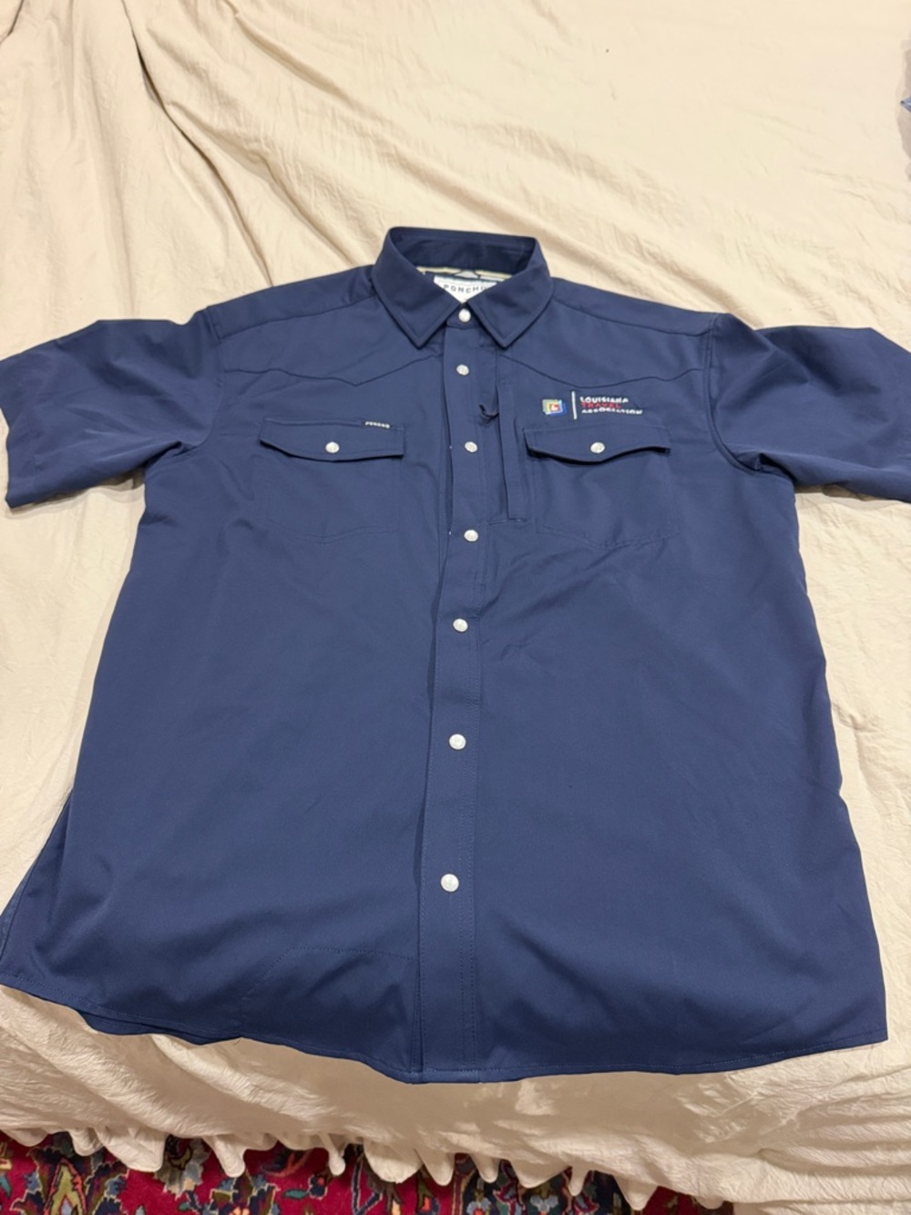 Poncho Men’s Short Sleeve Pearl Snap Shirt - Navy Medium Regular fit